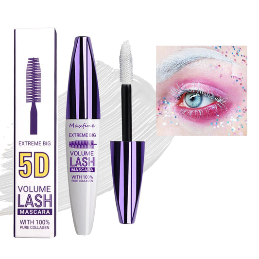 White Volume Lash Mascara5D Silk Fiber LashColored Mascara Waterproof Long Lasting Eyelash Mascara SmudgeProof Volume Lengthening MascaraDefiningCurlingColor Mascara Makeup Party Stage Use