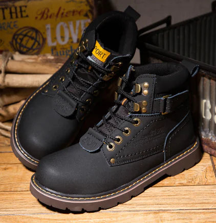 British Style Winter High-Top Velvet Cowhide Boots