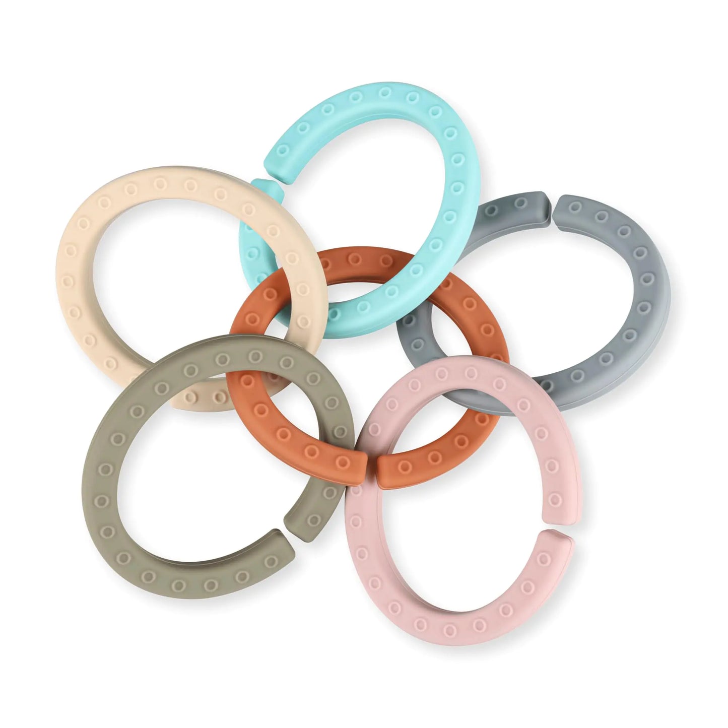Silicone Teether Links 6 Packs Baby Teether Ring Links Attach Baby Toys to Strollers or Carrier Seat