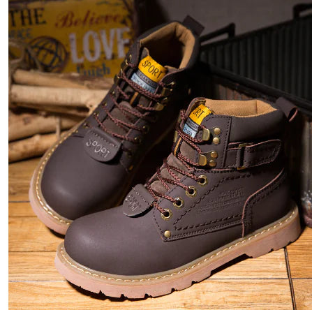 British Style Winter High-Top Velvet Cowhide Boots